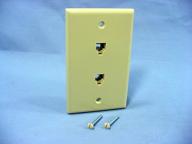 Leviton 40944-I Ivory Dual Phone Jack Flush Mount Wallplate 6P4C 625B3 Duplex
