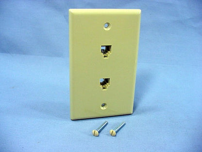 Leviton 40944-I Ivory Dual Phone Jack Flush Mount Wallplate 6P4C 625B3 Duplex