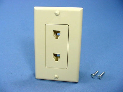 Leviton Ivory Decora Dual Telephone Jack Wall Plate 6P4C 625B3 Duplex 40944-ID