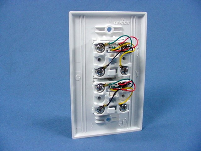 Leviton 40944-W White Dual Phone Jack Wall Plate 6P4C Duplex Telephone 625B3