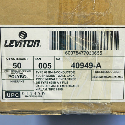 50 Leviton Almond Flush Mount Telephone Jack Wallplates 6P4C Type 625B4 40949-A