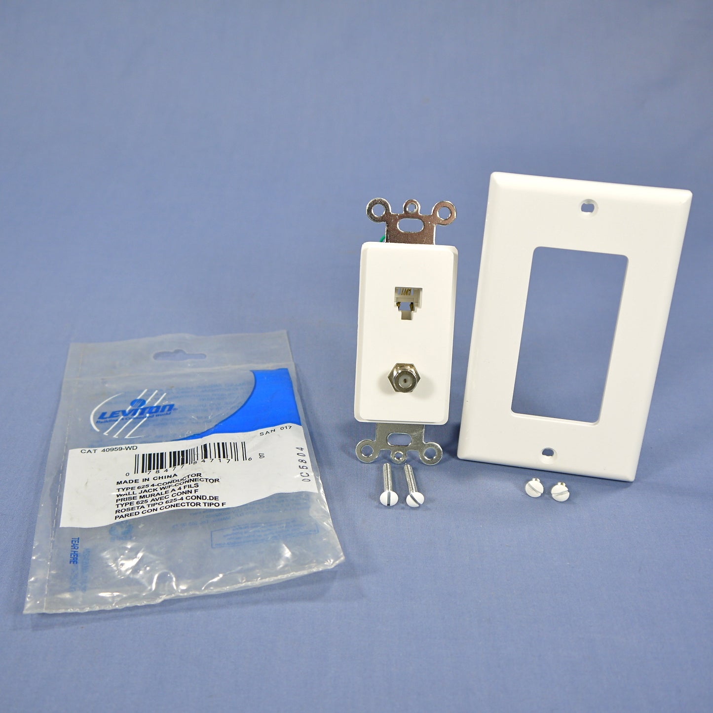 Leviton 40959-WD White Decora Phone Video Jack Wallplate