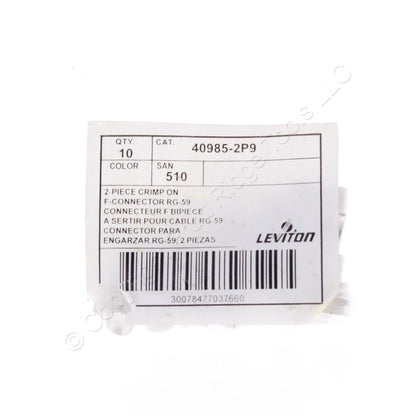 10 Leviton 2-Piece Crimp-On Cable Ends F-Connectors Coax RG59 75 Ohm 40985-2P9