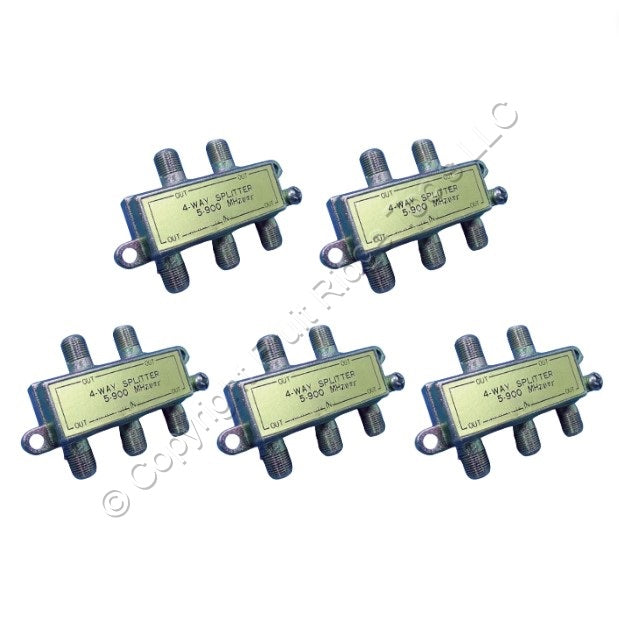 5 Leviton 900 MHz 4-Way Coaxial F-Type Connector Video Adapter Splitters 40987-4
