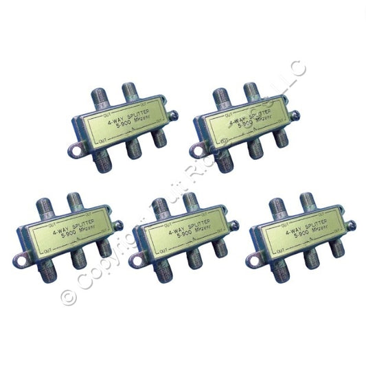5 Leviton 900 MHz 4-Way Coaxial F-Type Connector Video Adapter Splitters 40987-4