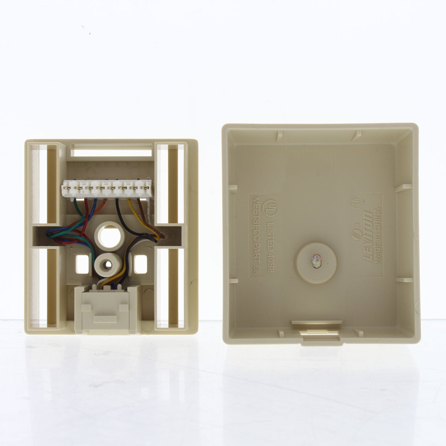 Leviton Ivory Surface Mount Type 103 Modular Phone Jack Cat 3 Data 41038-IDD