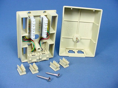 Leviton Duplex Ivory Surface Mount Telephone Jack Type 104/110 4-Wire 41044-IDA