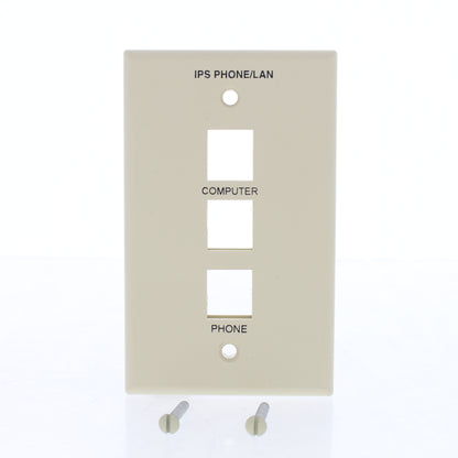 Leviton 41080-3PC Ivory 1-Gang 3-Port Nylon Wallplate Cover Computer Phone IDs