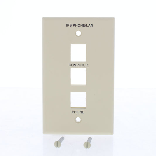 Leviton 41080-3PC Ivory 1-Gang 3-Port Nylon Wallplate Cover Computer Phone IDs