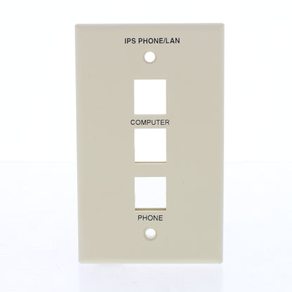 Leviton 41080-3PC Ivory 1-Gang 3-Port Nylon Wallplate Cover Computer Phone IDs