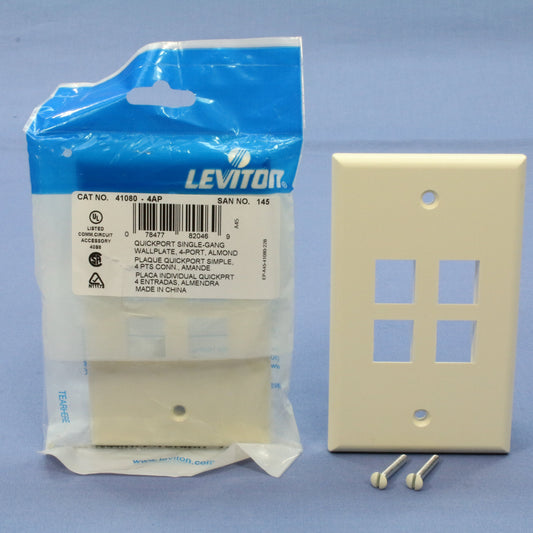 Leviton 41080-4AP Almond 1-Gang 4-Port Unbreakable Nylon Wallplate Cover 2pcs