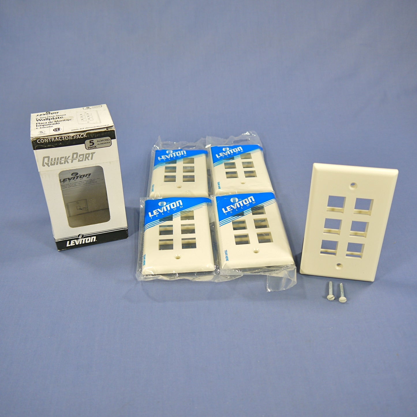 Leviton 41080-6AP Almond 1-Gang 6-Port Unbreakable Nylon Wallplate Cover 5pcs