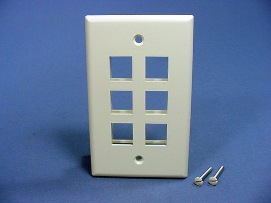 Leviton 41080-6AP Almond 1-Gang 6-Quickport Unbreakable Standard Wallplate Cover