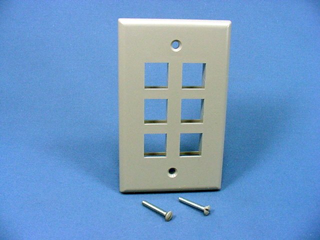 Leviton 41080-6GP Gray 1-Gang 6-Port Unbreakable Nylon Standard Wallplate Cover