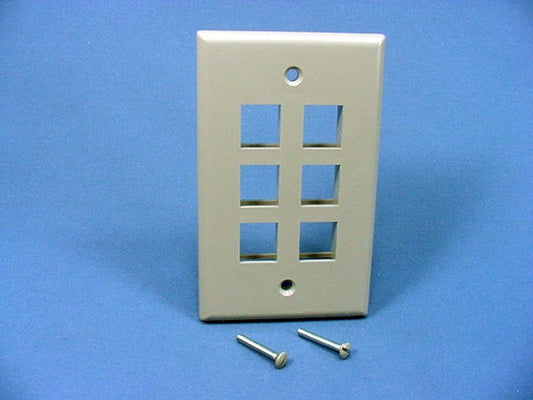 Leviton 41080-6GP Gray 1-Gang 6-Port Unbreakable Nylon Standard Wallplate Cover