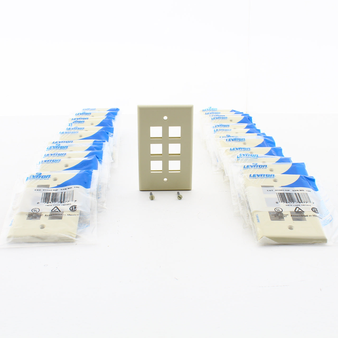 Leviton 41080-6IP Ivory Quickport 6-Port High Impact Plastic Wallplates 25-Pack