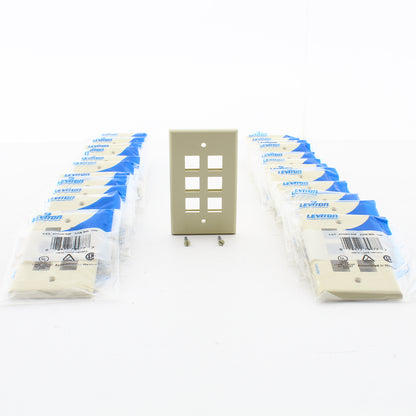 Leviton 41080-6IP Ivory Quickport 6-Port High Impact Plastic Wallplates 25-Pack