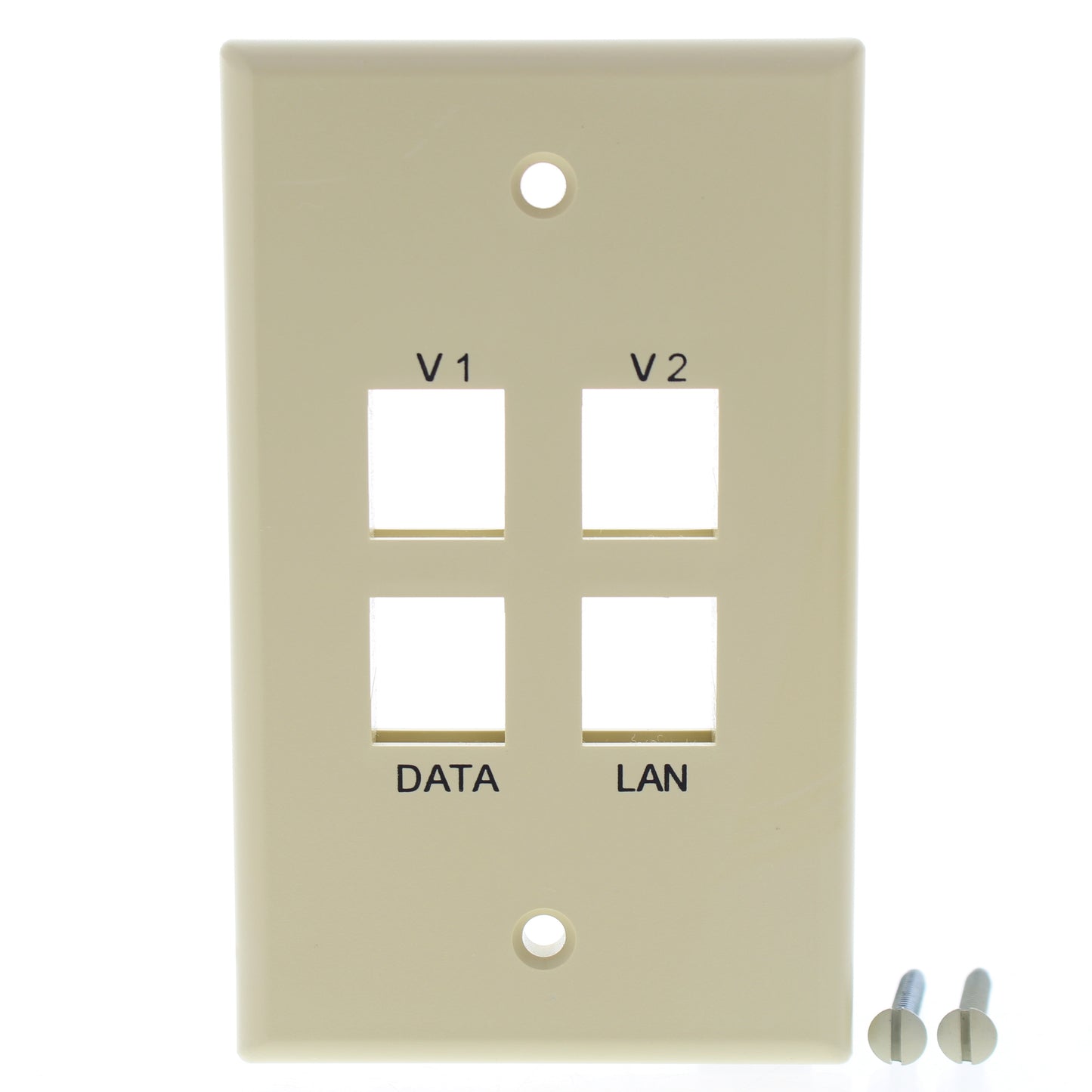 Leviton 41080-EIV Ivory 1-Gang Flush Quickport 4-Port Labeled Wallplates Cover