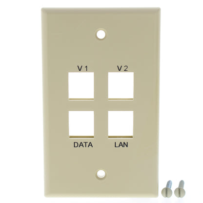 Leviton 41080-EIV Ivory 1-Gang Flush Quickport 4-Port Labeled Wallplates Cover