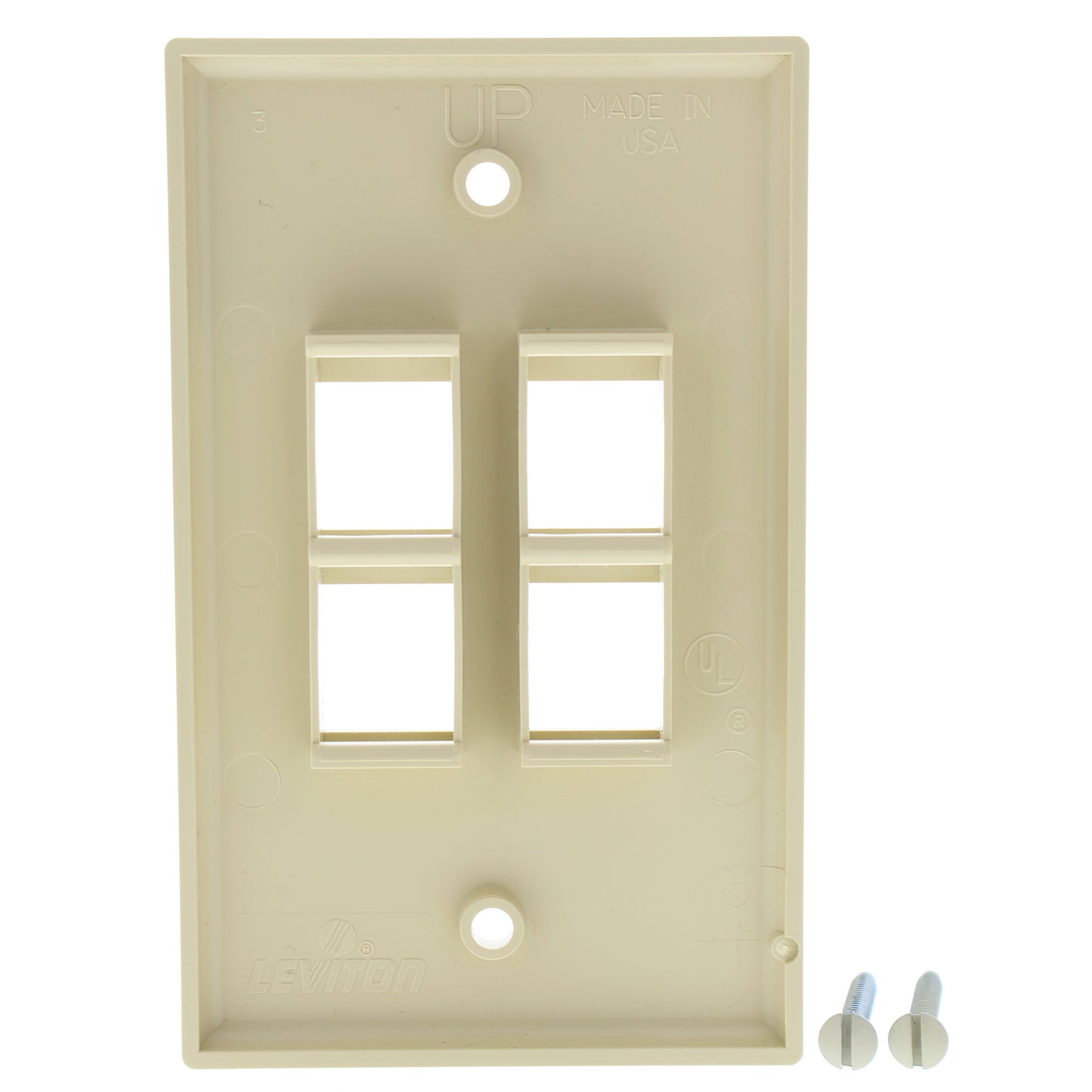 Leviton 41080-EIV Ivory 1-Gang Flush Quickport 4-Port Labeled Wallplates Cover