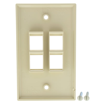 Leviton 41080-EIV Ivory 1-Gang Flush Quickport 4-Port Labeled Wallplates Cover