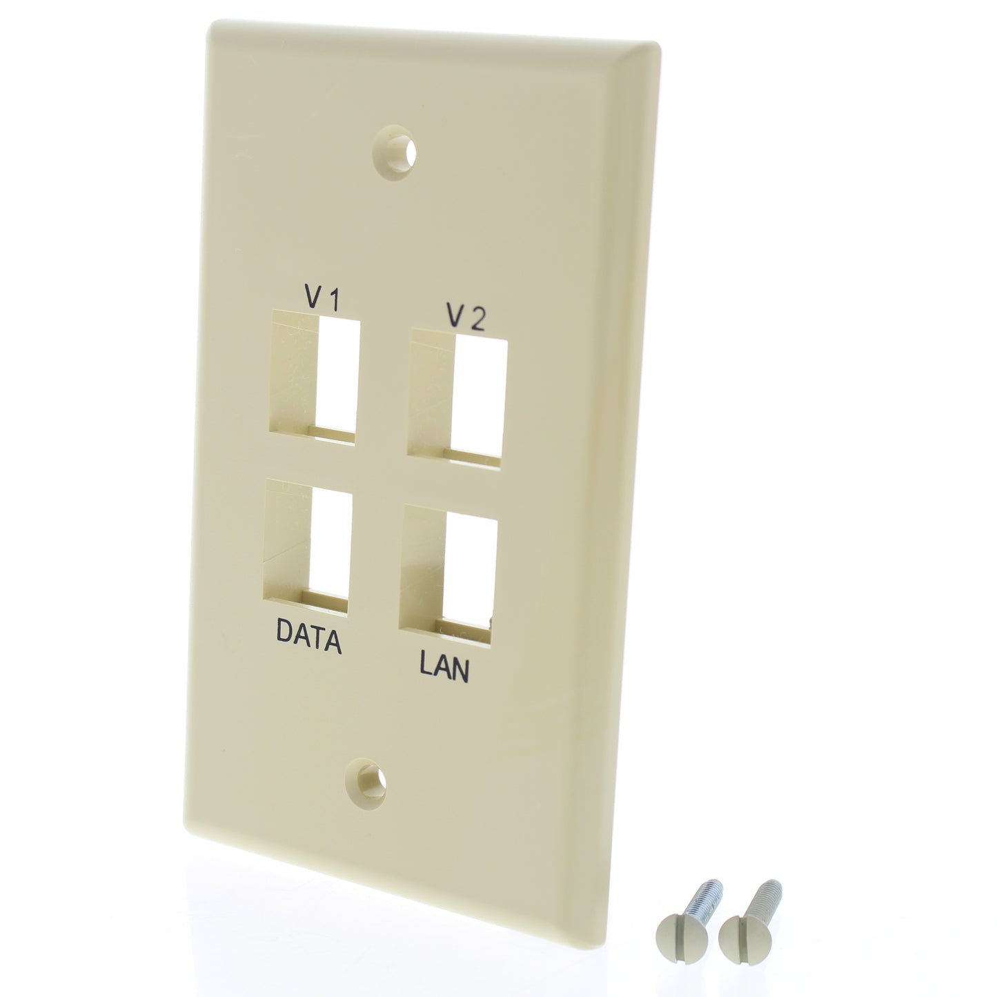 Leviton 41080-EIV Ivory 1-Gang Flush Quickport 4-Port Labeled Wallplates Cover