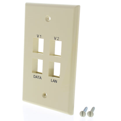 Leviton 41080-EIV Ivory 1-Gang Flush Quickport 4-Port Labeled Wallplates Cover