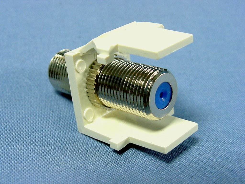 Leviton Almond Quickport F-Type Coaxial Cable Jack 75-Ohm Blue Center 41084-FAF
