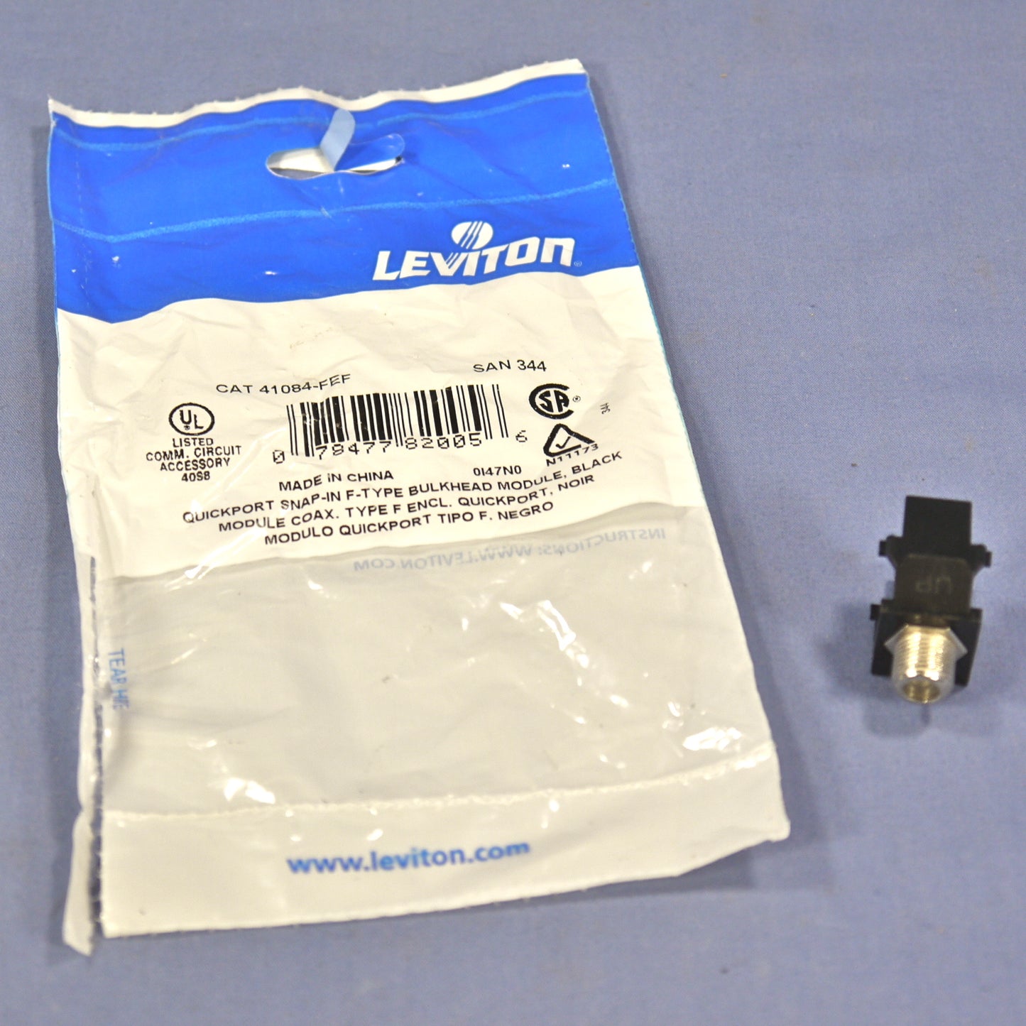 Leviton Black Quickport Snap-In F-Type Coaxial Cable Jack 75-Ohm 41084-FEF