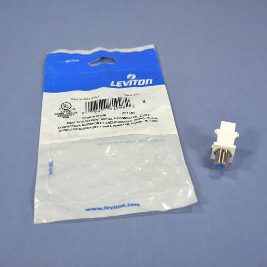 Leviton White Quickport Coaxial Video Cable Jack 75-Ohm w/ Blue Center 41084-FWF