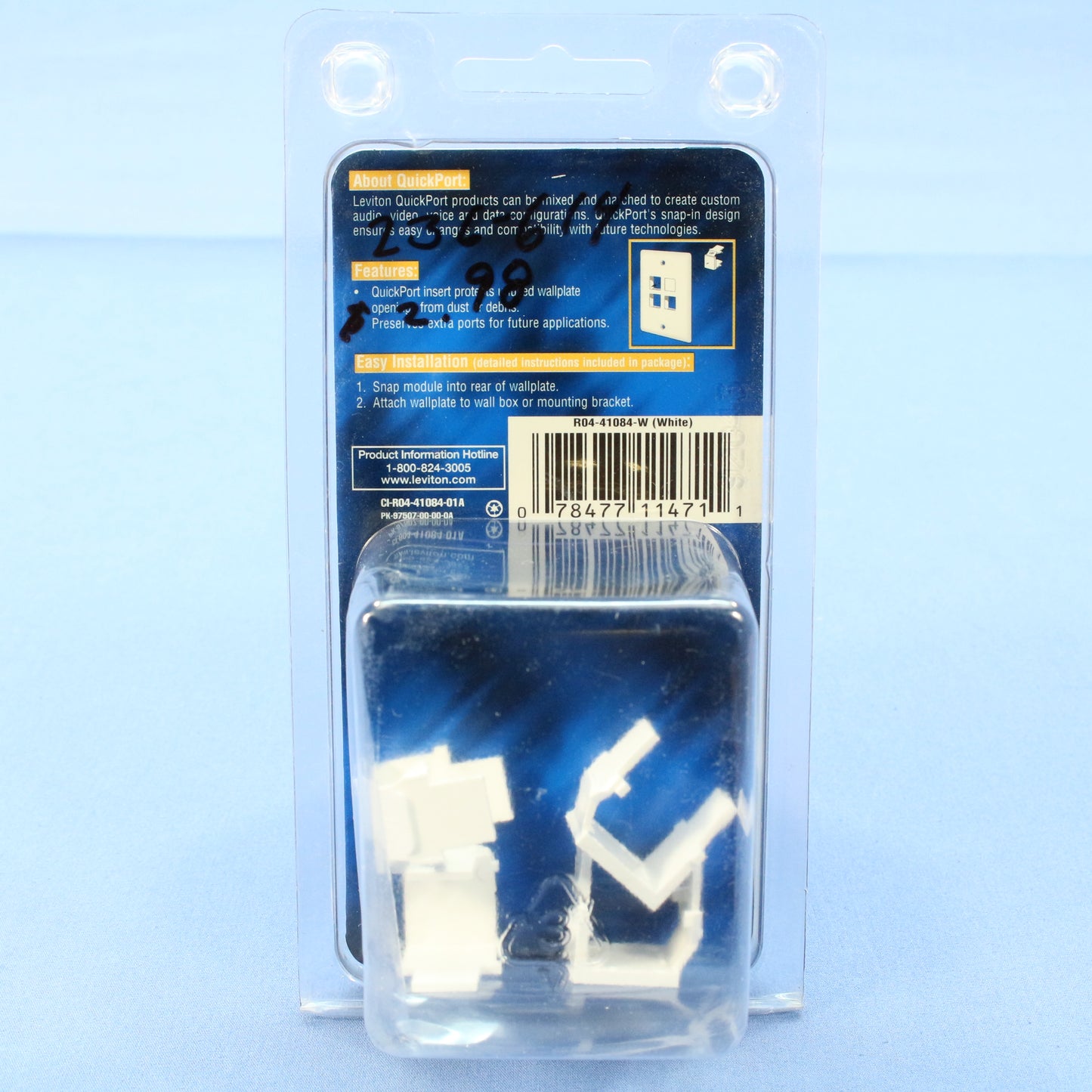 4 Leviton White 1Port Quickport Blank Wallplate Filler Inserts 41084-BWB 41084-W