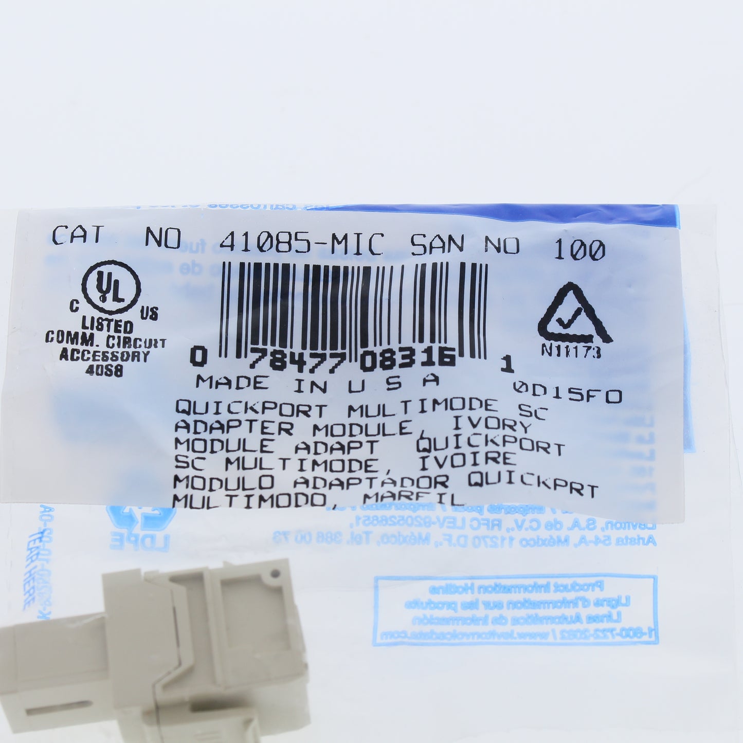 Ivory Quickport Multimode Simplex Fiber Optic Uplink Adapter Module 41085-MIC