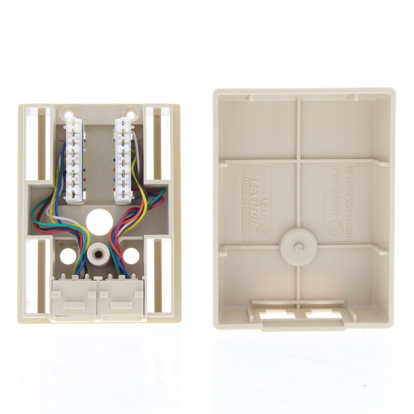 Leviton Ivory Duplex Surface Mount Phone Jack 6-Wire & T568B Cat 3 110 41086-IDB