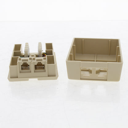 Leviton Ivory Duplex Surface Mount Phone Jack 6-Wire & T568B Cat 3 110 41086-IDB