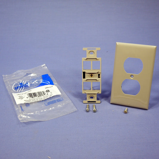 Leviton Gray Quickport 1-Gang 4-Port Duplex Wallplate Quad 106 Insert 41087-QGP