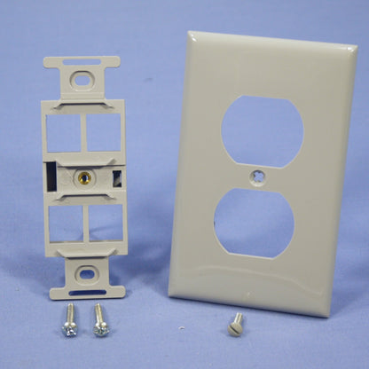 Leviton Gray Quickport 1-Gang 4-Port Duplex Wallplate Quad 106 Insert 41087-QGP