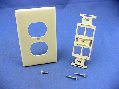 Leviton Ivory Flush Mount Quickport 4-Port Wallplate Quad 106 Insert 41087-QIP