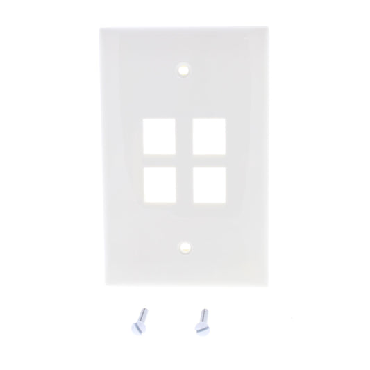 Leviton 41091-4WN White 1-Gang Large Midway Quickport 4-Port Wallplate Cover