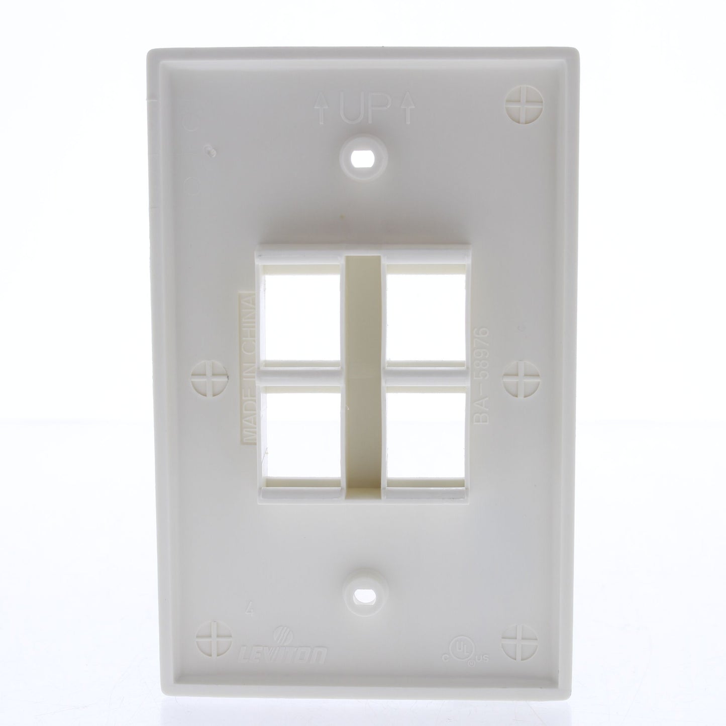 Leviton 41091-4WN White 1-Gang Large Midway Quickport 4-Port Wallplate Cover