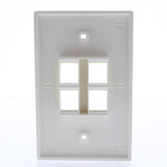 Leviton 41091-4WN White 1-Gang Large Midway Quickport 4-Port Wallplate Cover