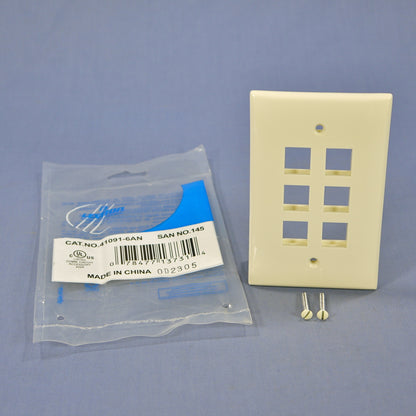 Leviton Almond Large Midway Quickport 6-Port Flush Mount Wallplate 41091-6AN