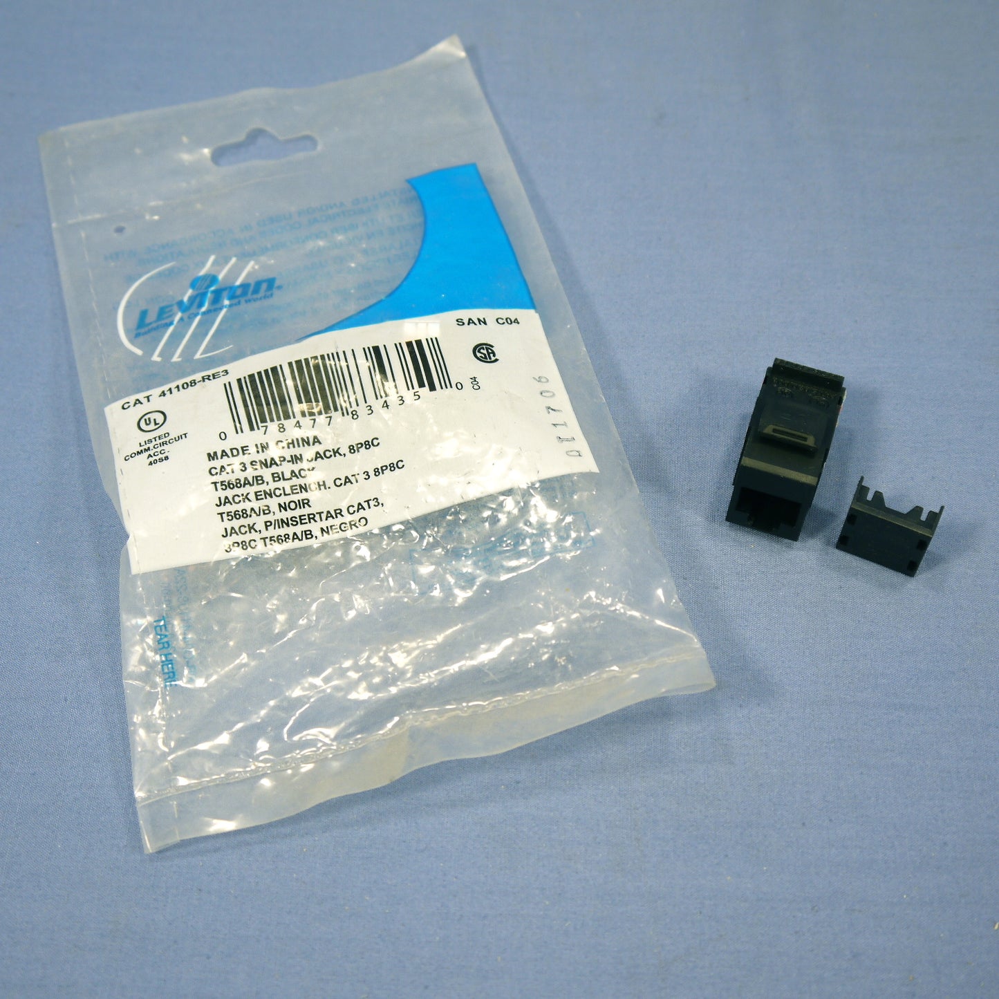 Leviton Black Cat 3 Snap-In Quickport Jack Cat3 RJ45 Telephone 8-Wire 41108-RE3