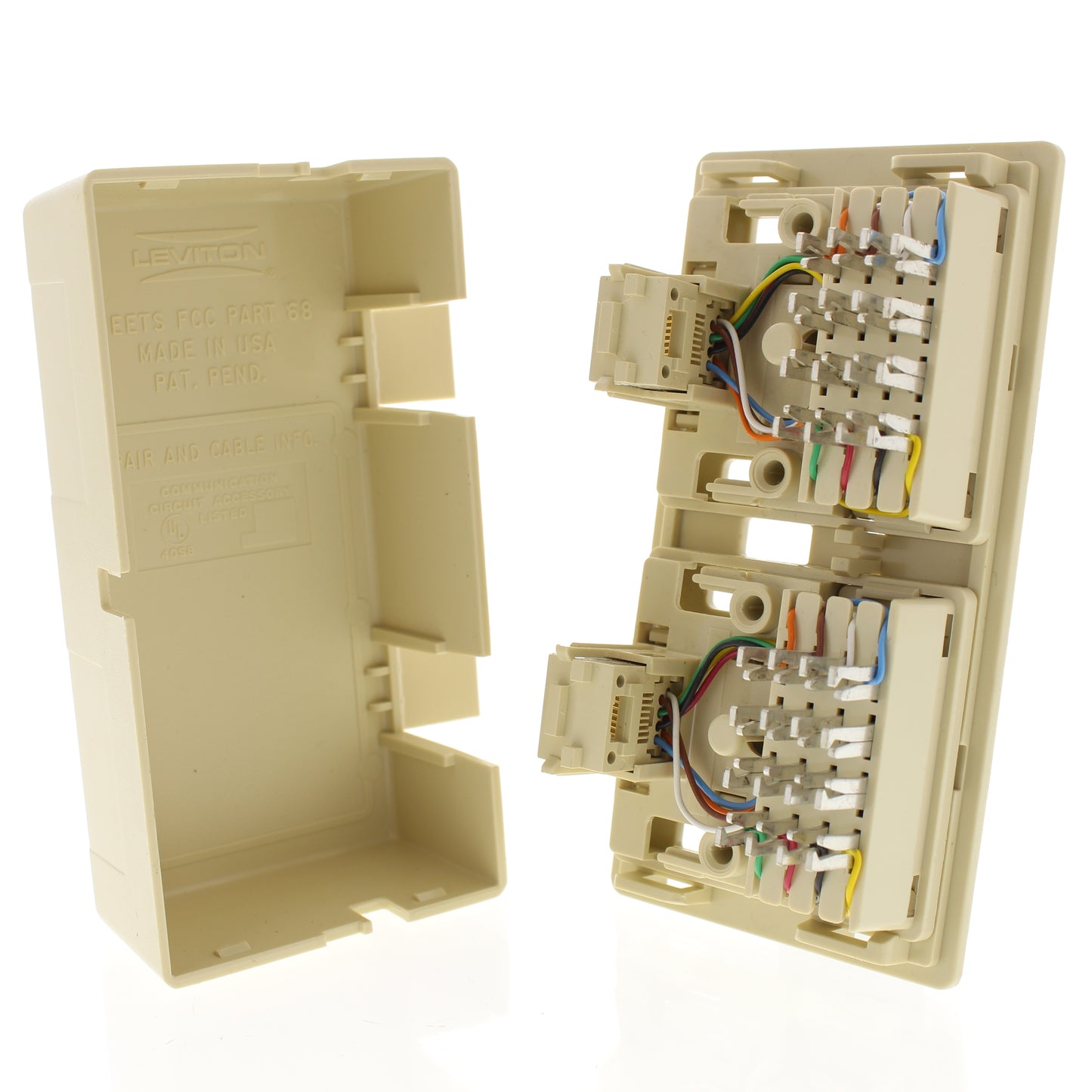 Leviton 41198-IQ Ivory Dual 8-Position Jacks USOC Type 635 Surface Mount 66-Clip