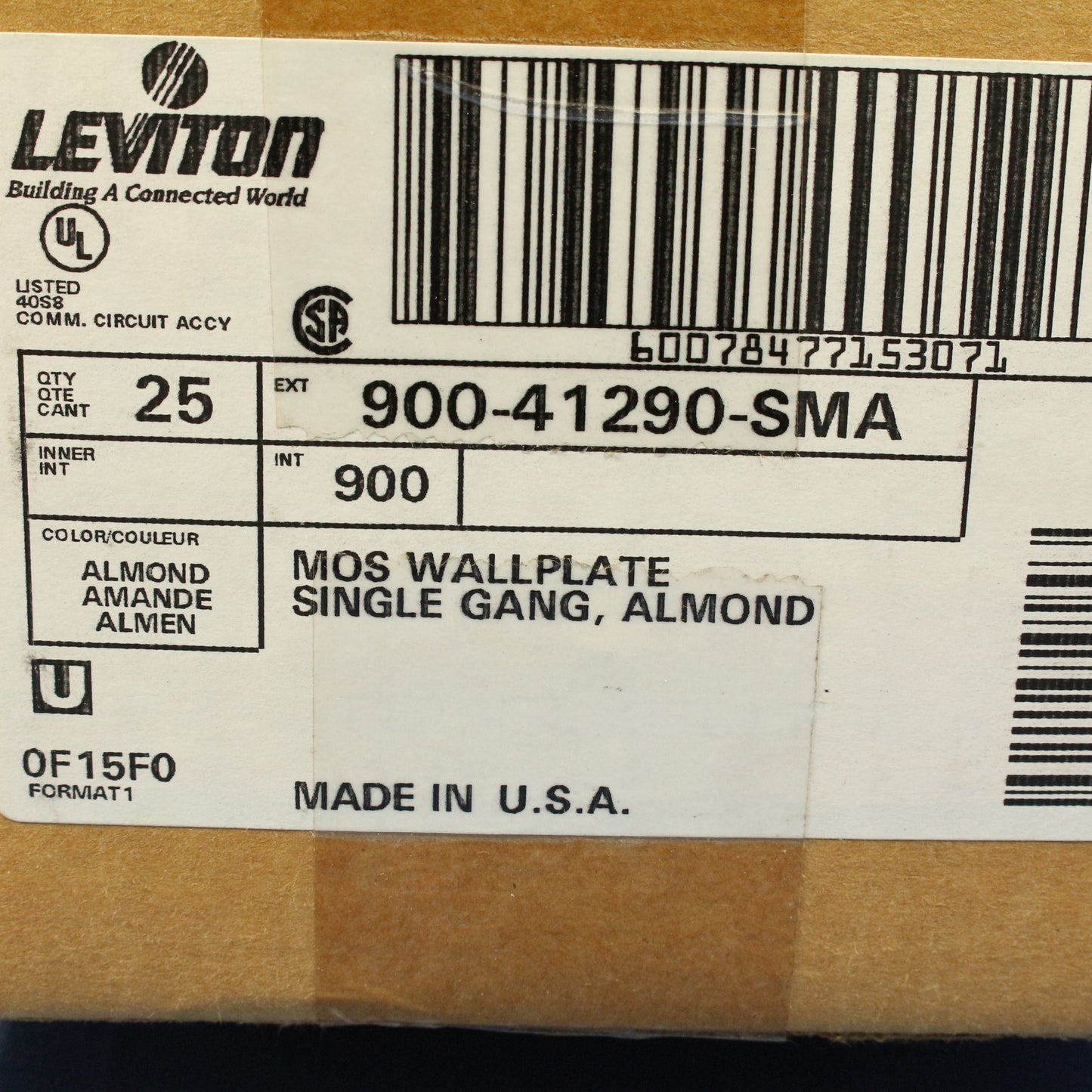 Leviton 41290-SMA Almond MOS Single-Gang Wallplate Module Frame Covers 25-Pack