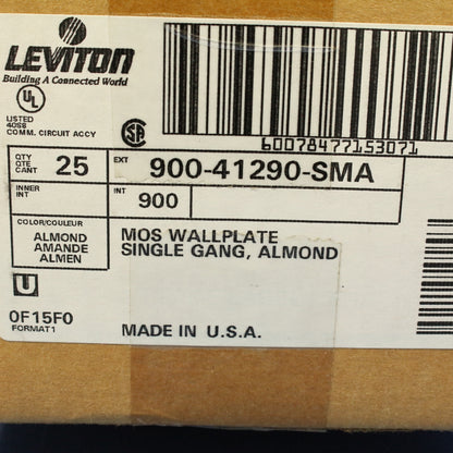 Leviton 41290-SMA Almond MOS Single-Gang Wallplate Module Frame Covers 25-Pack