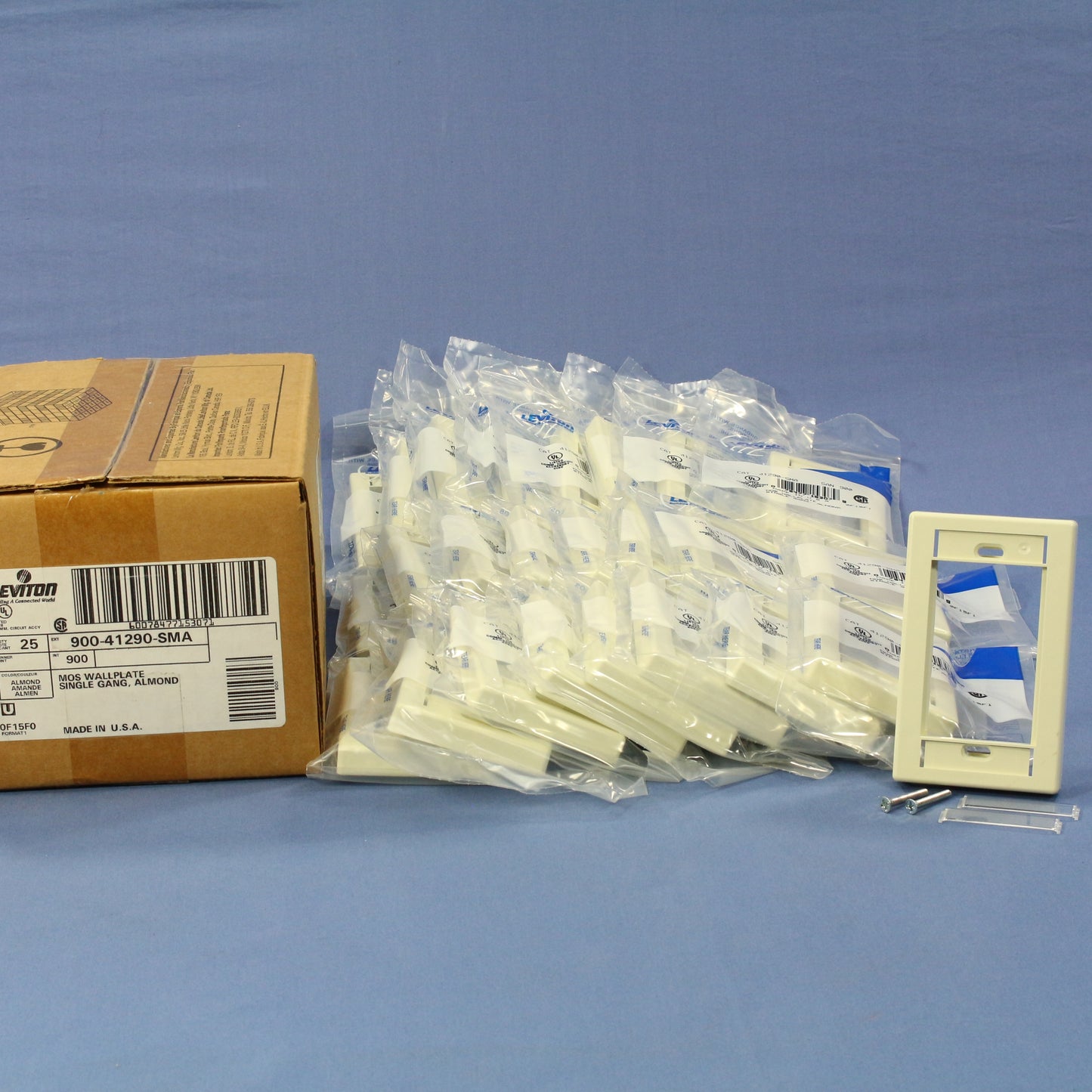 Leviton 41290-SMA Almond MOS Single-Gang Wallplate Module Frame Covers 25-Pack