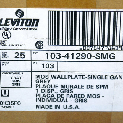 Leviton 41290-SMG Gray 1-Gang 3-Unit MOS Modular Wallplate Cover Frames 25-pack