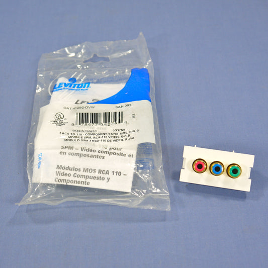 Leviton White 1-Unit MOS Wallplate 3-Port RCA Audio Video Jack Module 41292-DVW