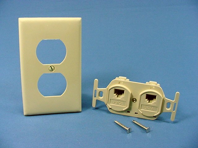 Leviton Ivory Duplex 8-Wire Phone Jack Voice Data Wallplate 110-Type 41361-IDI