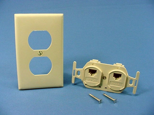 Leviton Ivory Duplex 8-Wire Phone Jack Voice Data Wallplate 110-Type 41361-IDI